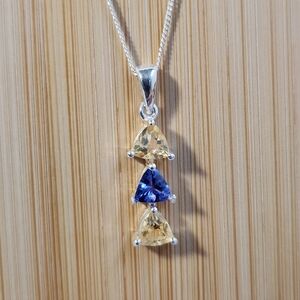 NIB VTG Natural Tanzanite & Golden Topaz Trilogy 925 Pendant Necklace 18"
